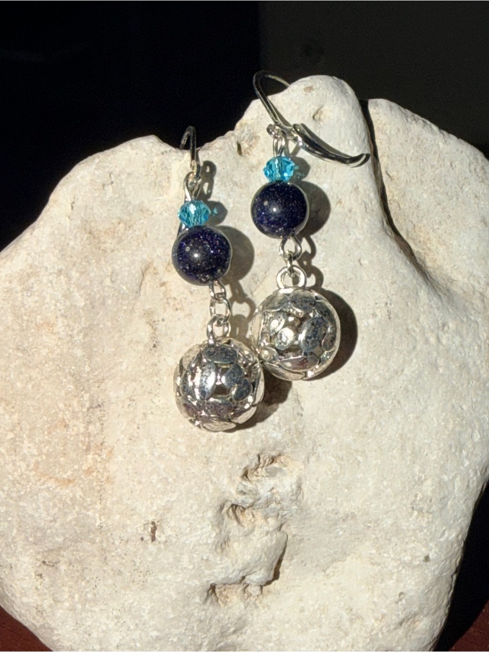 ✨Handmade✨ Silver Drop Earrings with Navy and Teal Beads